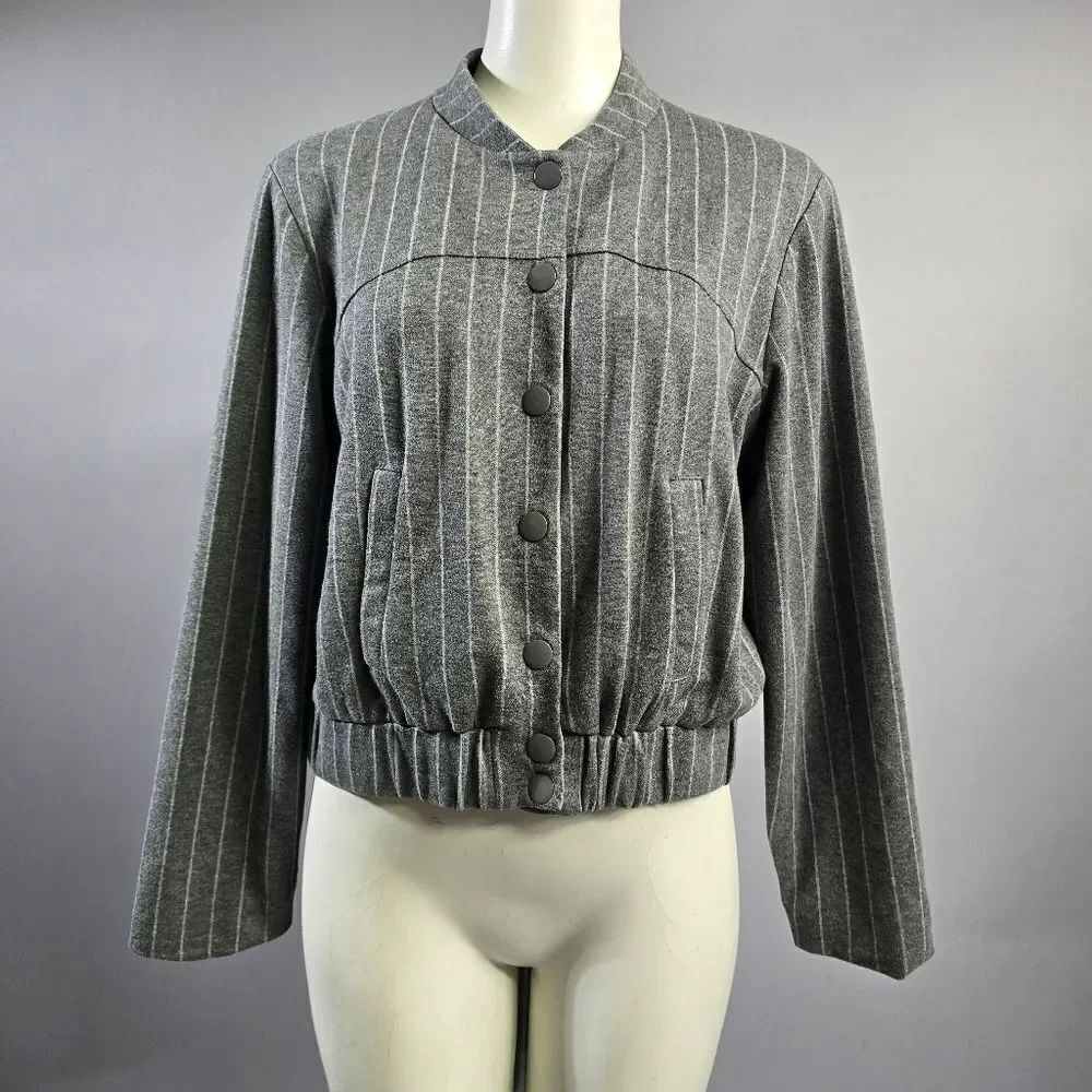 Joie Gray Pinstripe Bomber Jacket R12